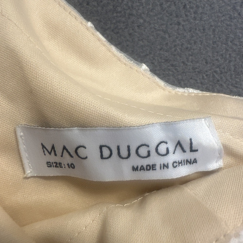 Mac Duggal One Shoulder Formal Gown Illusion Lace Feathered Size XS Ivory Bridal - Picture 8 of 13